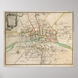 Vintagekarta av Paris (1678) Poster