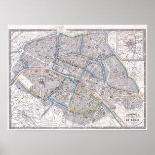 Vintagekarta av Paris (1865) Poster