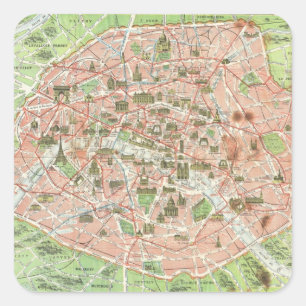 Vintagekarta av Paris (1920) Fyrkantigt Klistermärke