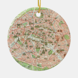 Vintagekarta av Paris (1920) Julgransprydnad Keramik