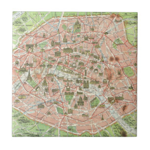 Vintagekarta av Paris (1920) Kakelplatta