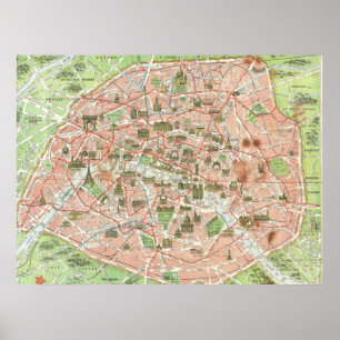 Vintagekarta av Paris (1920) Poster