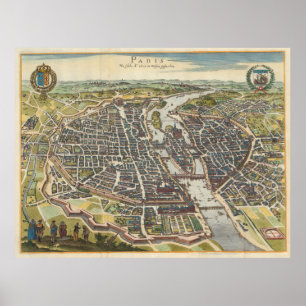 Vintagekarta av Paris frankriken (1655) Poster