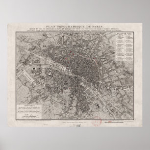 Vintagekarta av Paris frankriken (1837) Poster