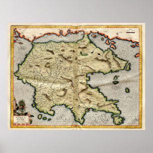 Vintagekarta av Peloponnese (1596) Poster