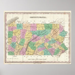Vintagekarta av Pennsylvania (1827) Poster