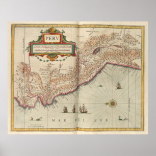 Vintagekarta av Peru (1638) Poster