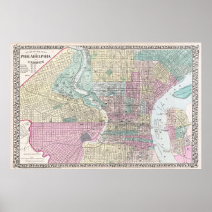 Vintagekarta av Philadelphia Pennsylvania (1876) Poster