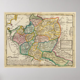 Vintagekarta av Polen (1736) Poster