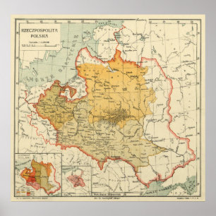 Vintagekarta av Polen (1921) Poster