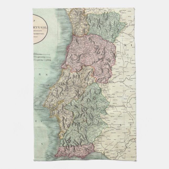 Vintagekarta av Portugal (1801) Kökshandduk (Vertikal)