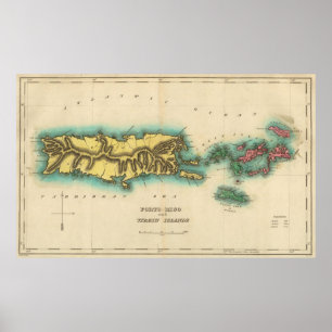 Vintagekarta av Puerto Rico & Virgin Islands Poster