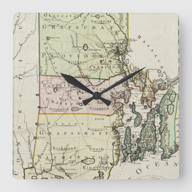 Vintagekarta av Rhode - ö (1797) Fyrkantig Klocka (Framsida)