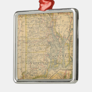Vintagekarta av Rhode - ö (1875) Julgransprydnad Metall