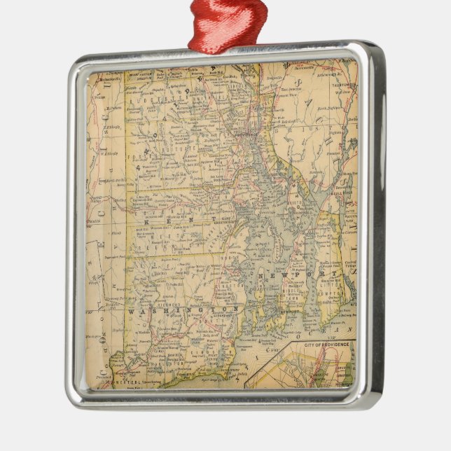 Vintagekarta av Rhode - ö (1875) Julgransprydnad Metall (Vänster)