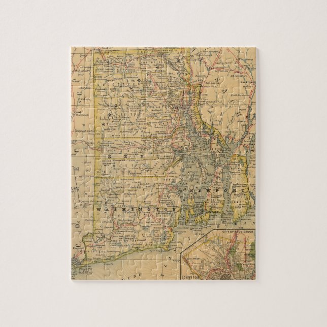 Vintagekarta av Rhode - ö (1875) Pussel (Vertikal)