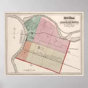 Vintagekarta av Sacramento CA (1873) Poster