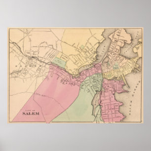 Vintagekarta av Salem Massachusetts (1871) Poster
