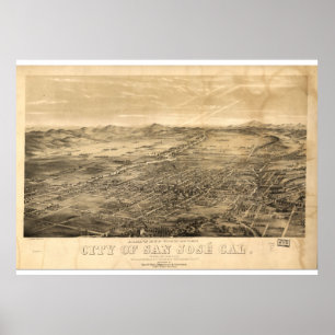 Vintagekarta av San Jose, 1869 Poster