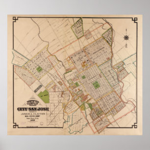 Vintagekarta av San Jose Kalifornien (1886) Poster