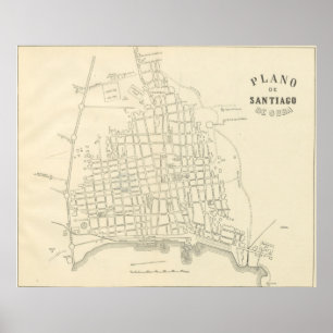 Vintagekarta av Santiago de Cuba (1899) Poster