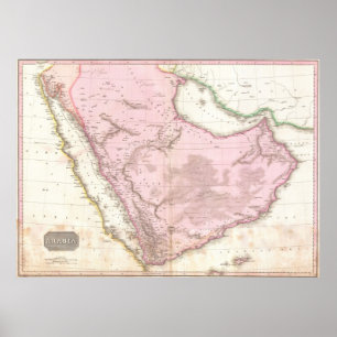 Vintagekarta av Saudiarabien (1818) Poster