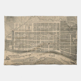 Vintagekarta av savannahen Georgia (1818) Kökshandduk