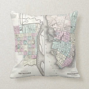 Vintagekarta av savannahen och Charleston (1855) Kudde