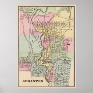 Vintagekarta av Scranton PA (1890) Poster