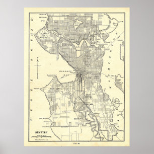 Vintagekarta av Seattle (1914) Poster