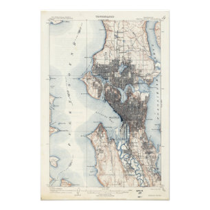 Vintagekarta av Seattle Washington Fototryck