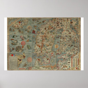 Vintagekarta av skandinavien poster