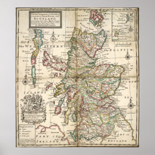 Vintagekarta av Skottland (1718) Poster
