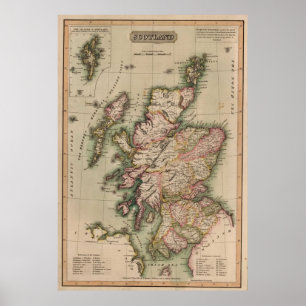 Vintagekarta av Skottland (1814) Poster