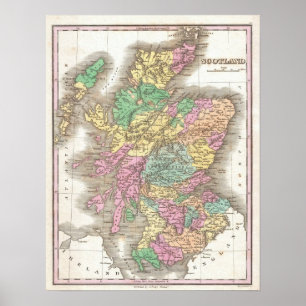Vintagekarta av Skottland (1827) Poster