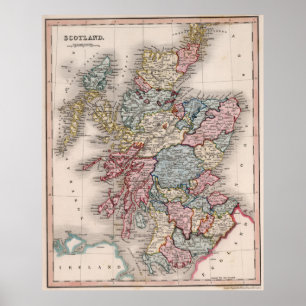 Vintagekarta av Skottland (1832) Poster