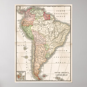 Vintagekarta av South America Poster