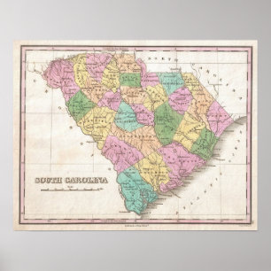 Vintagekarta av South Carolina (1827) Poster