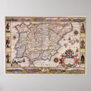Vintagekarta av Spanien (1610) Poster