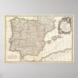 Vintagekarta av Spanien (1775) Poster