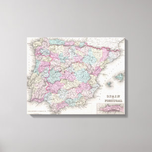 Vintagekarta av Spanien (1855) Canvastryck