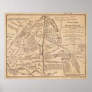 Vintagekarta av striden av tjurspringan (1861) poster