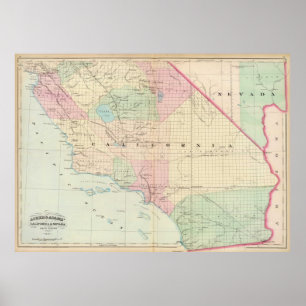 Vintagekarta av sydliga Kalifornien (1874) Poster