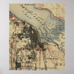Vintagekarta av Tacoma Washington (1895) Poster