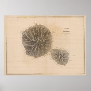 Vintagekarta av Tahiti (1845) Poster