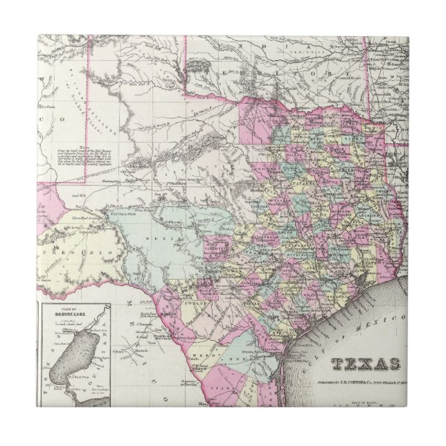 Vintagekarta av Texas (1855) Kakelplatta (Framsidan)