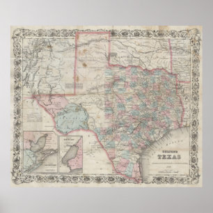 Vintagekarta av Texas (1870) Poster