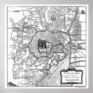 Vintagekarta av Tokyo Japan (1752) BW Poster