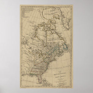 Vintagekarta av trettonkolonierna (1774) poster