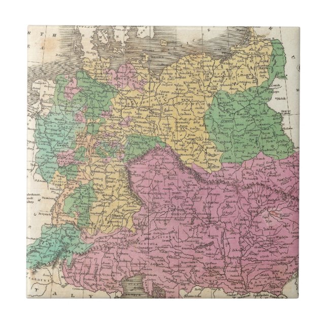 Vintagekarta av Tysklandet (1827) Kakelplatta (Framsidan)